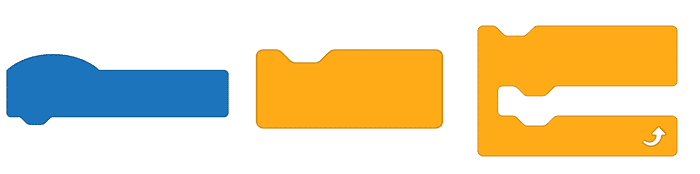 Examples of PictoBlox coding blocks in blue and orange colors representing different commands