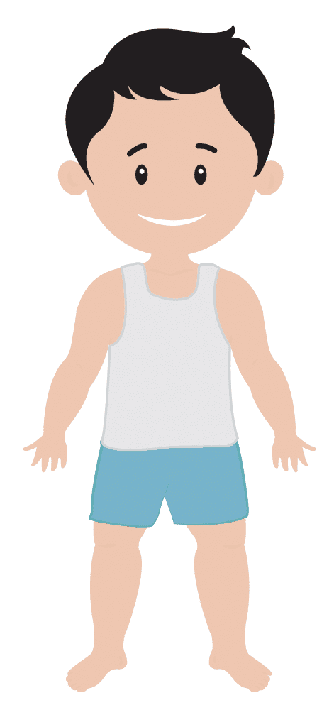 Cartoon boy wearing a fresh pair of undergarments after removing previous day's clothes
