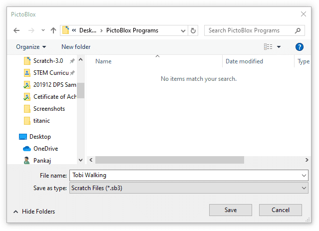 PictoBlox stage showing Tobi the bear walking back and forth on a green outdoor background after running the completed script