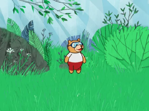 Tobi the bear character standing in a forest backdrop inside PictoBlox