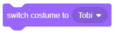 Switch costume to Tobi block in PictoBlox